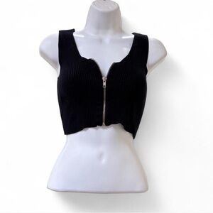 Black Zipper Front Ribbed Crop Top, Goth top, Goth Crop top, Biker top, Grunge